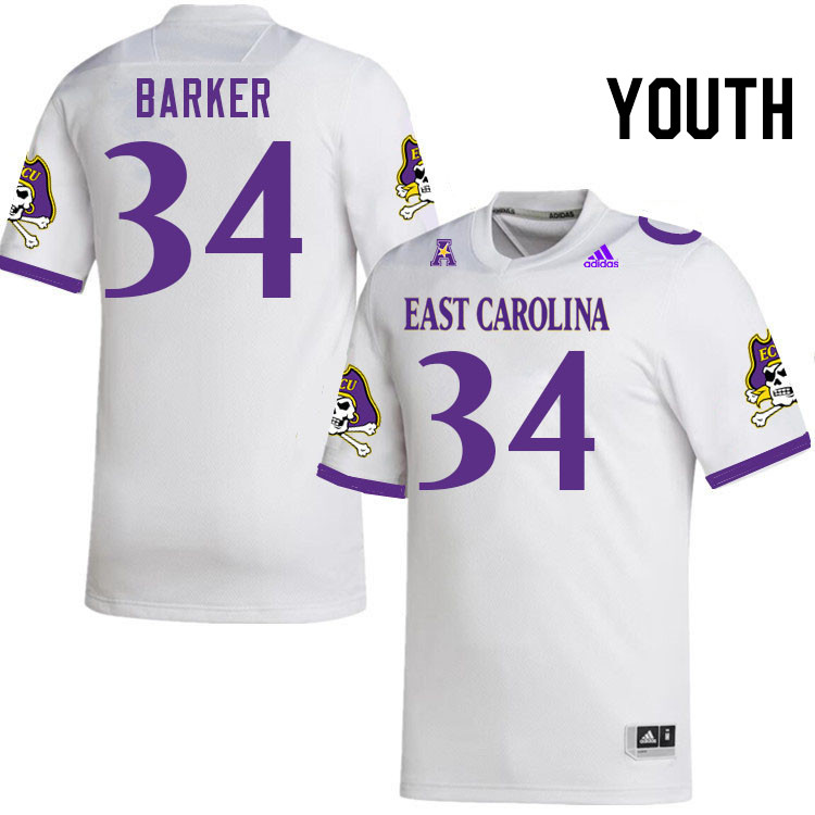 Youth #34 Jackson Barker ECU Pirates College Football Jerseys Stitched-White